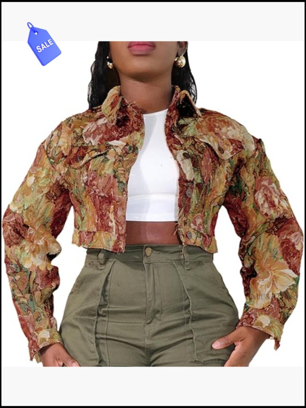 Cropped Jacquard Bomber Jacket Floral Y2K Trendy Short Varsity Jacket